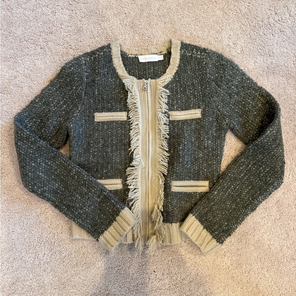 Jonathan Simkhai Textured Knit Cardigan in Cream and Gray